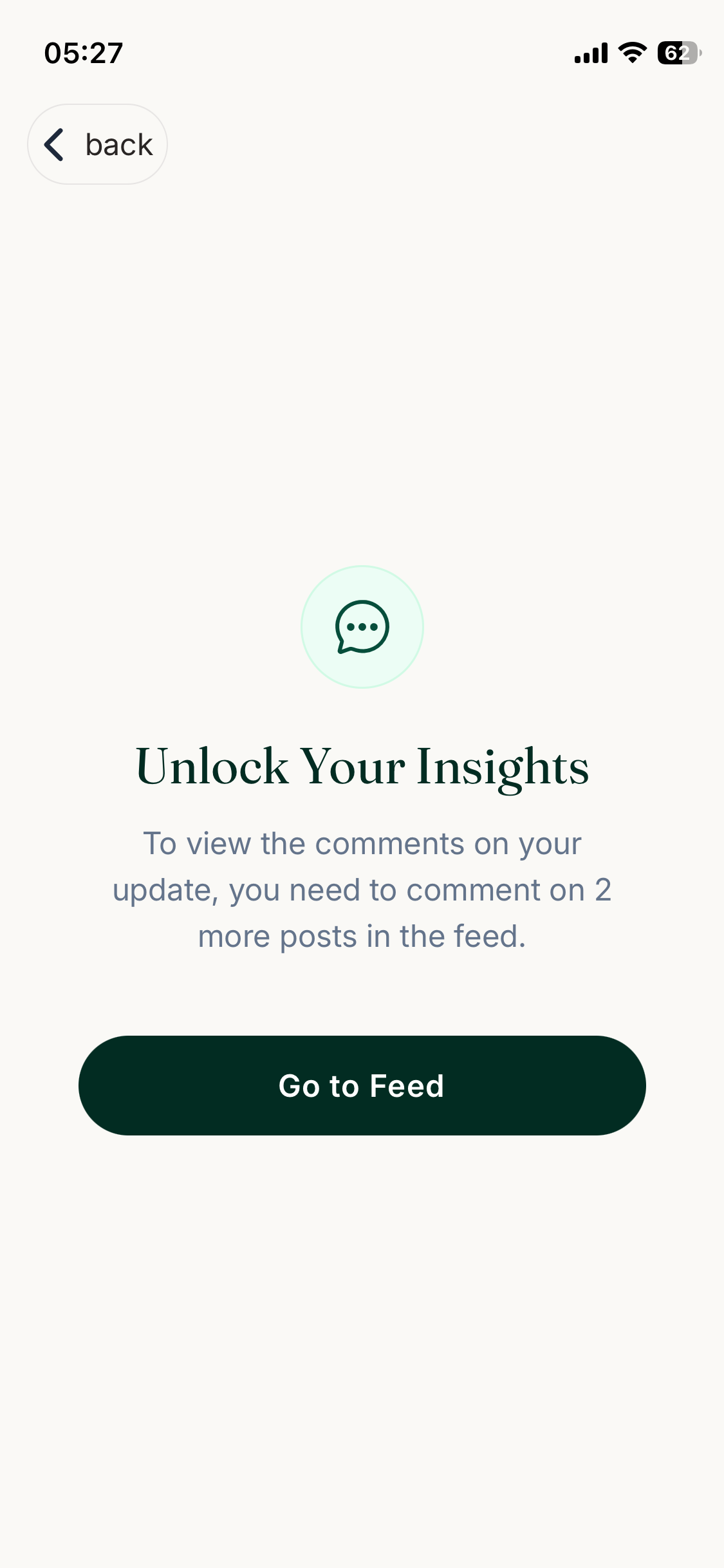 Zylon insights locked screen prompting the user to support others first